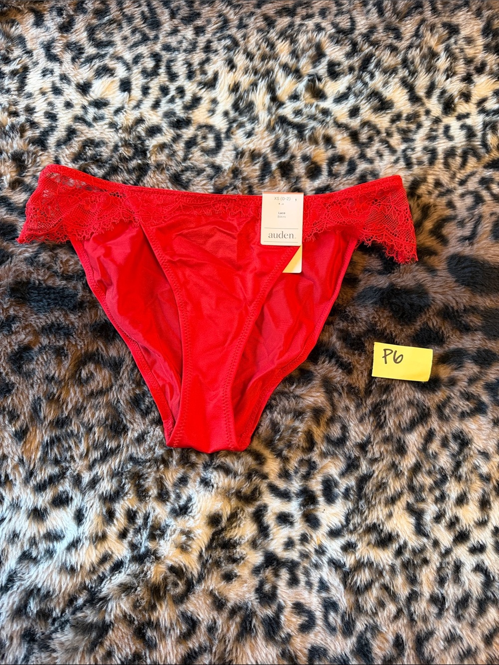 Red bikini Triangle women’s AUDEN Red XS SATIN SMOOTH PANTY W LACE #P6
